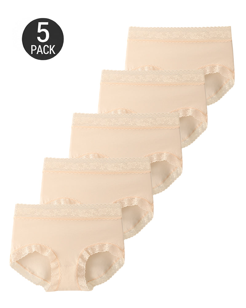 5-Pack Pure Cotton Lace Trim Seamless Breathable Briefs