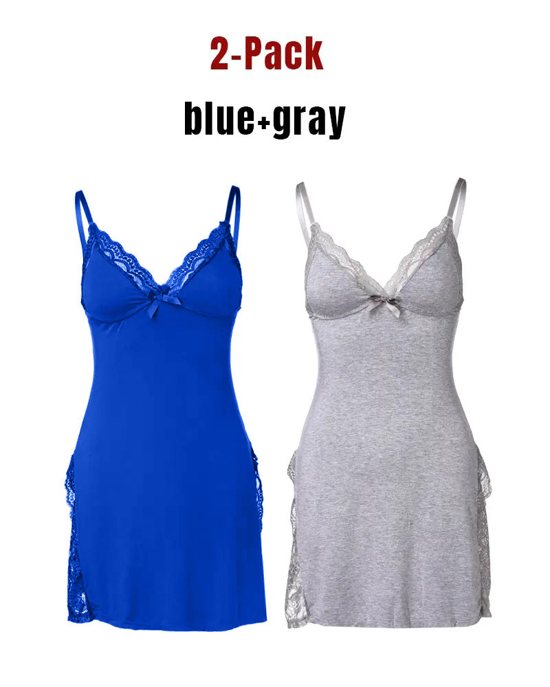 Women's Sexy Lace Side Slit Modal Suspender Nightdress