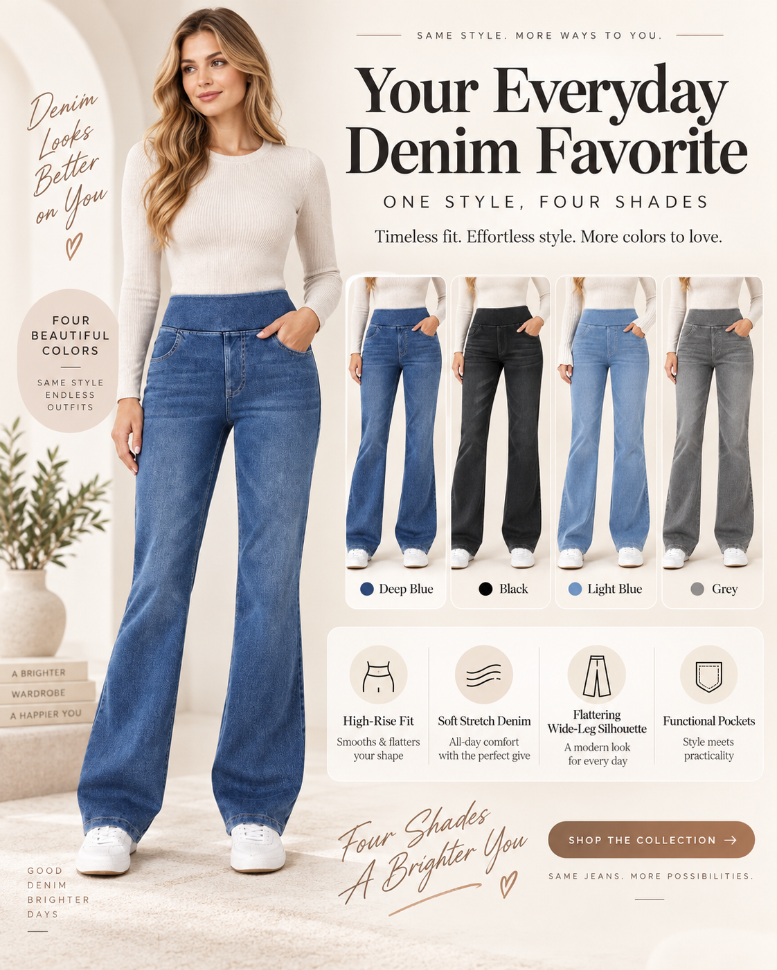 Casual High Waist Washed Bootcut Jeans