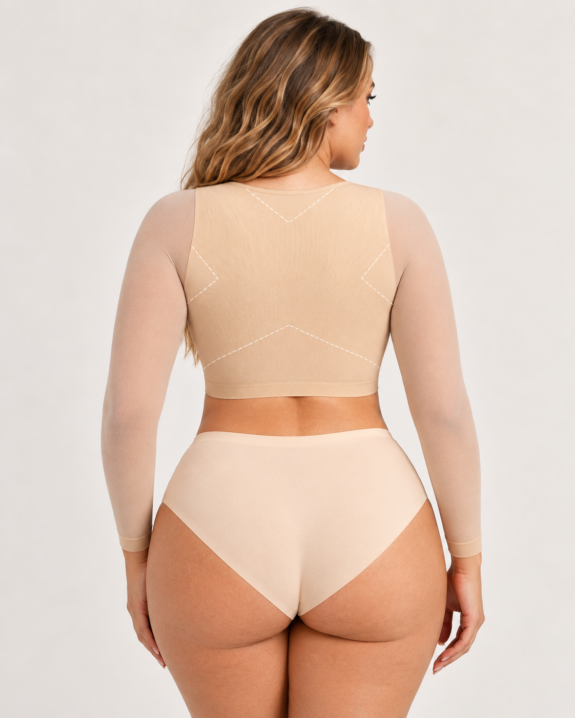 Front‑Closure U‑Shape Compression Built‑In Bra Long Sleeve Mesh Top