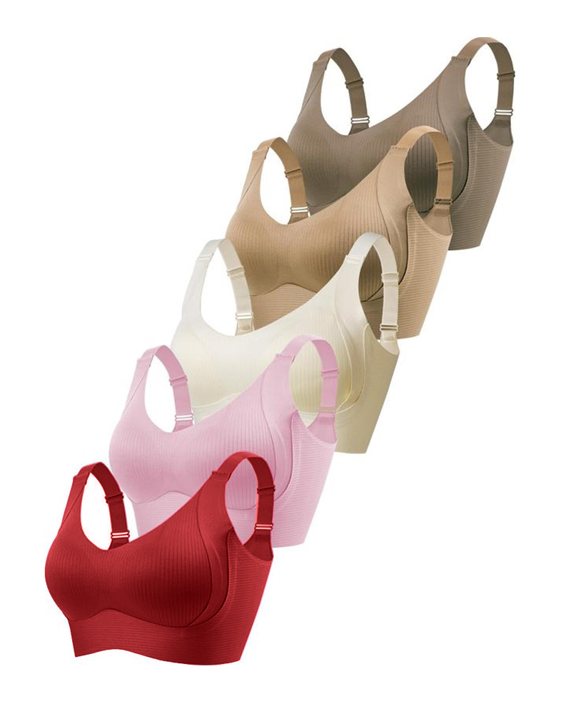 Women's Solid Color Four Rows Adjustable Wireless Bra