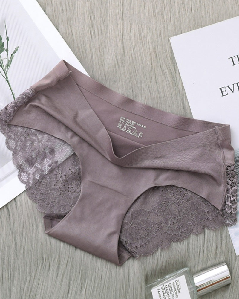 Women's Ice Silk Seamless Lace Low-Rise Sexy Comfortable Briefs