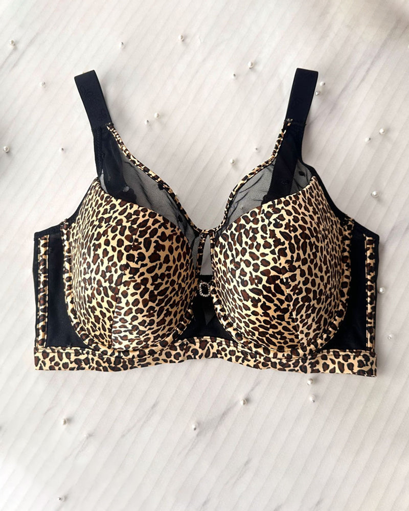 Satin Mesh See-through Patchwork Underwire Plus Size Push-up Bra