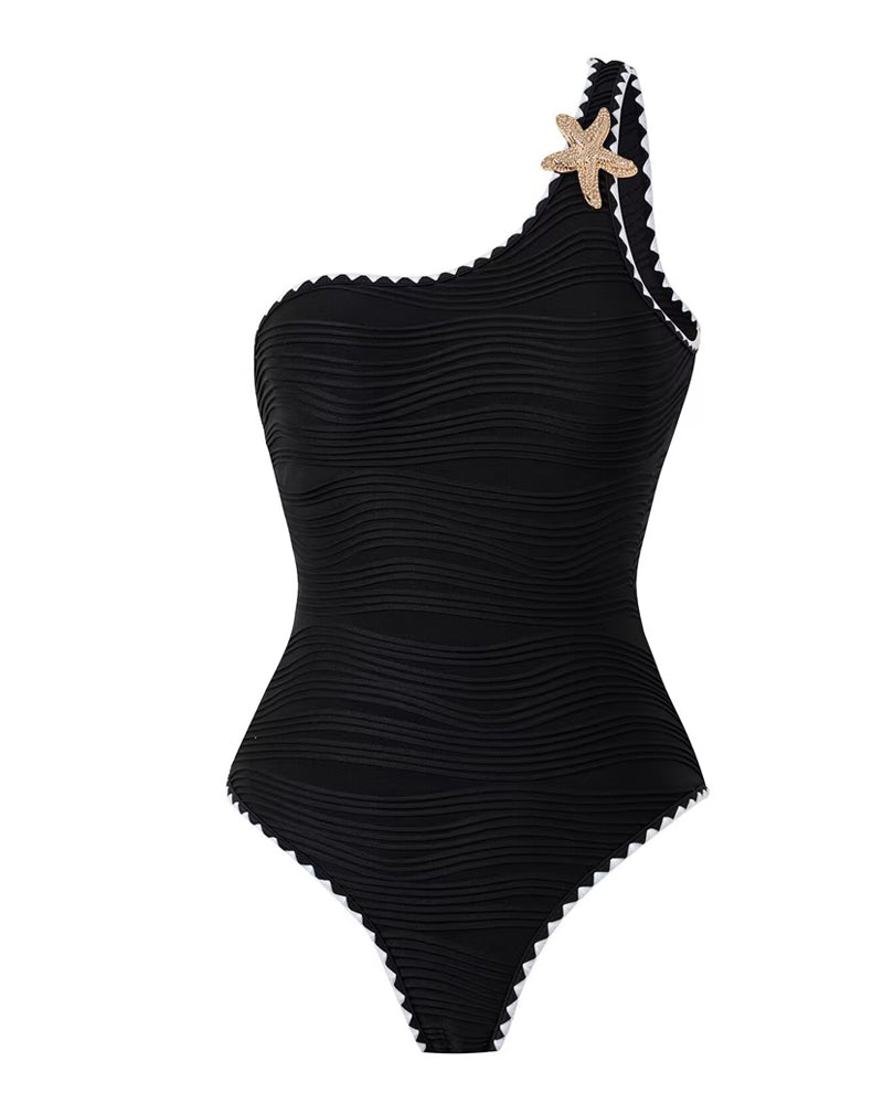 Beach Vacation One-shoulder Solid Color One-piece Swimsuit
