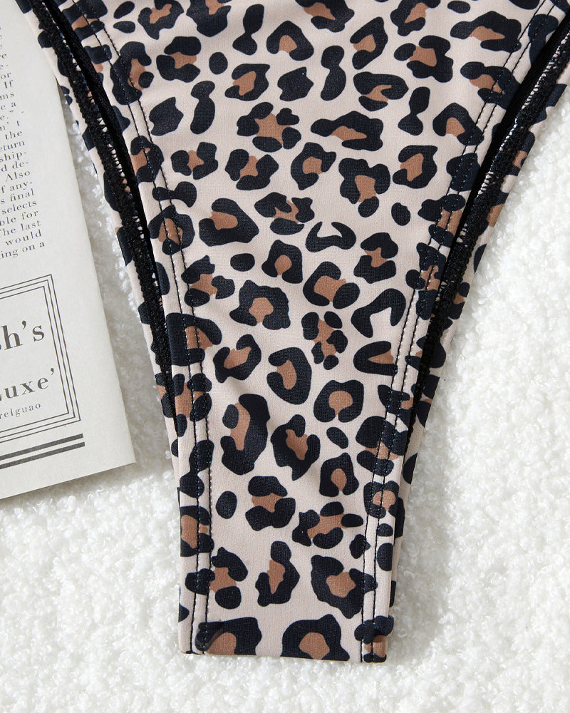 Retro Floral Leopard Print Beach Vacation Bikini