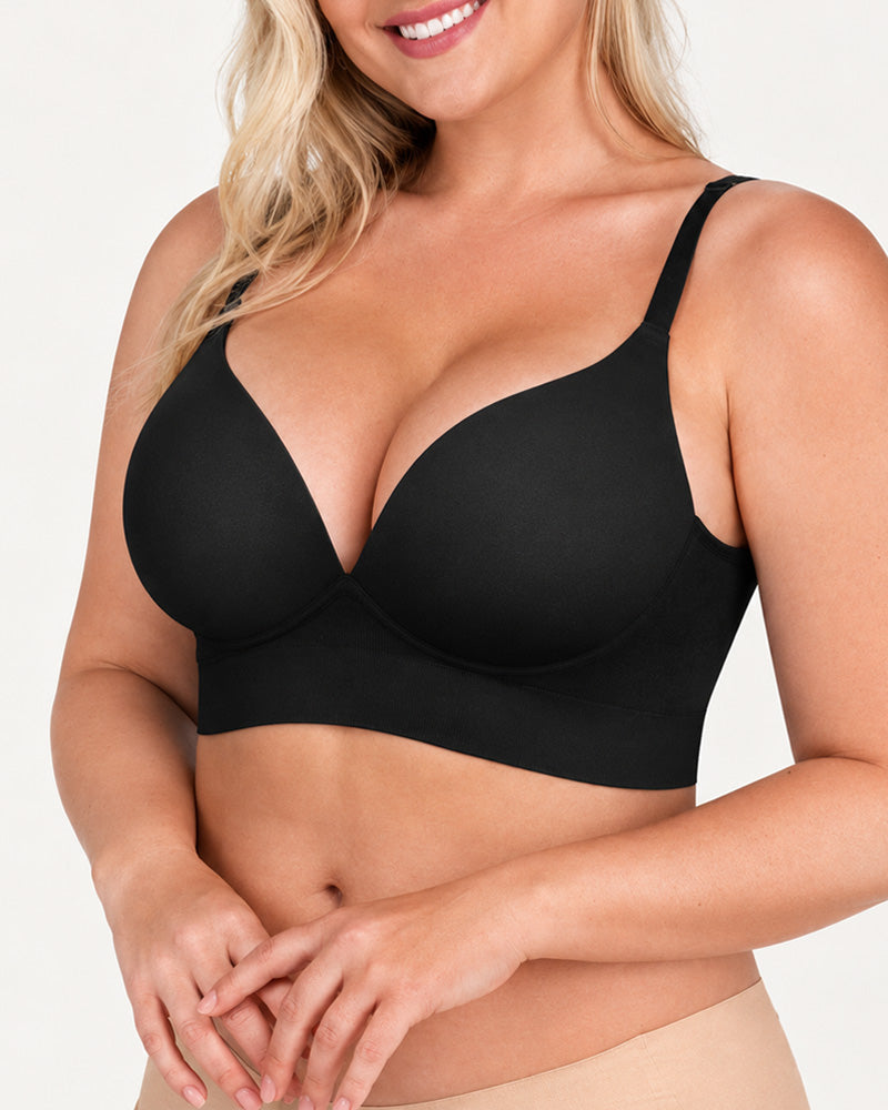 Deep V Seamless Elastic Ribbed Wire-Free Push-Up Bra