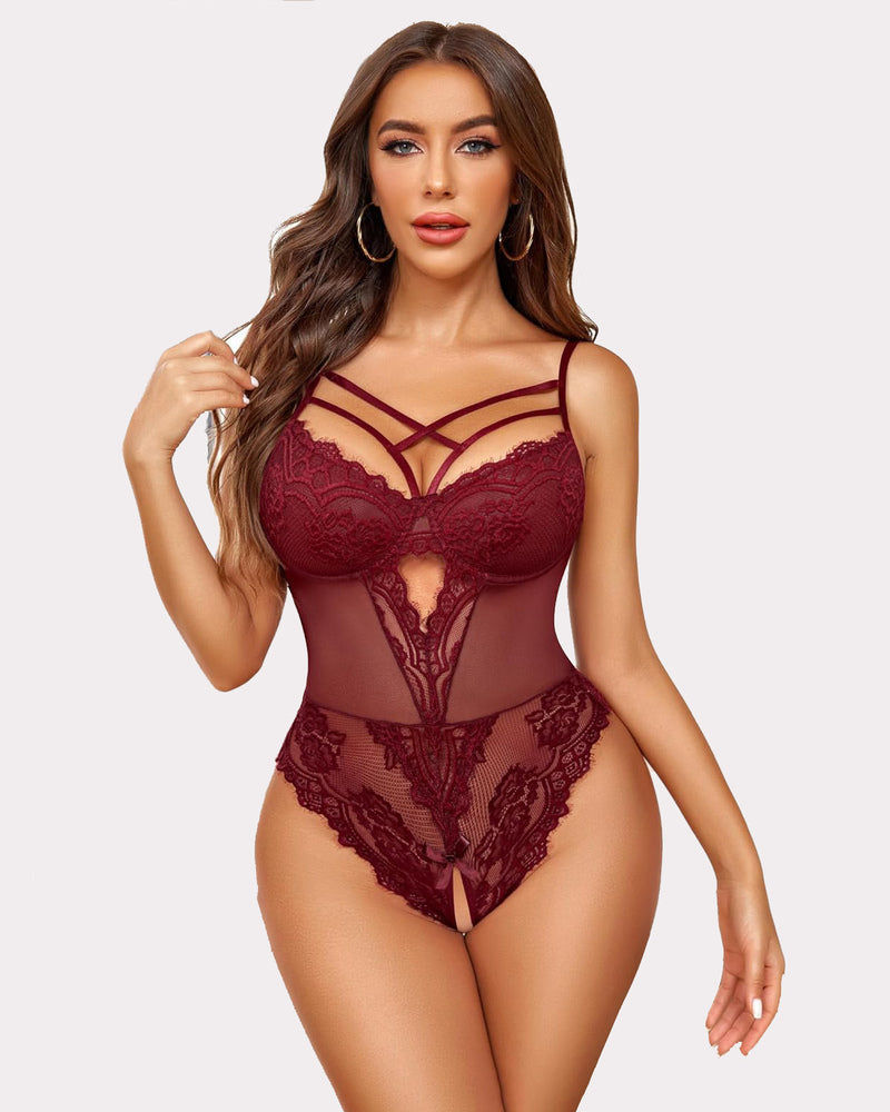 Floral Lace Crotchless Bodysuit