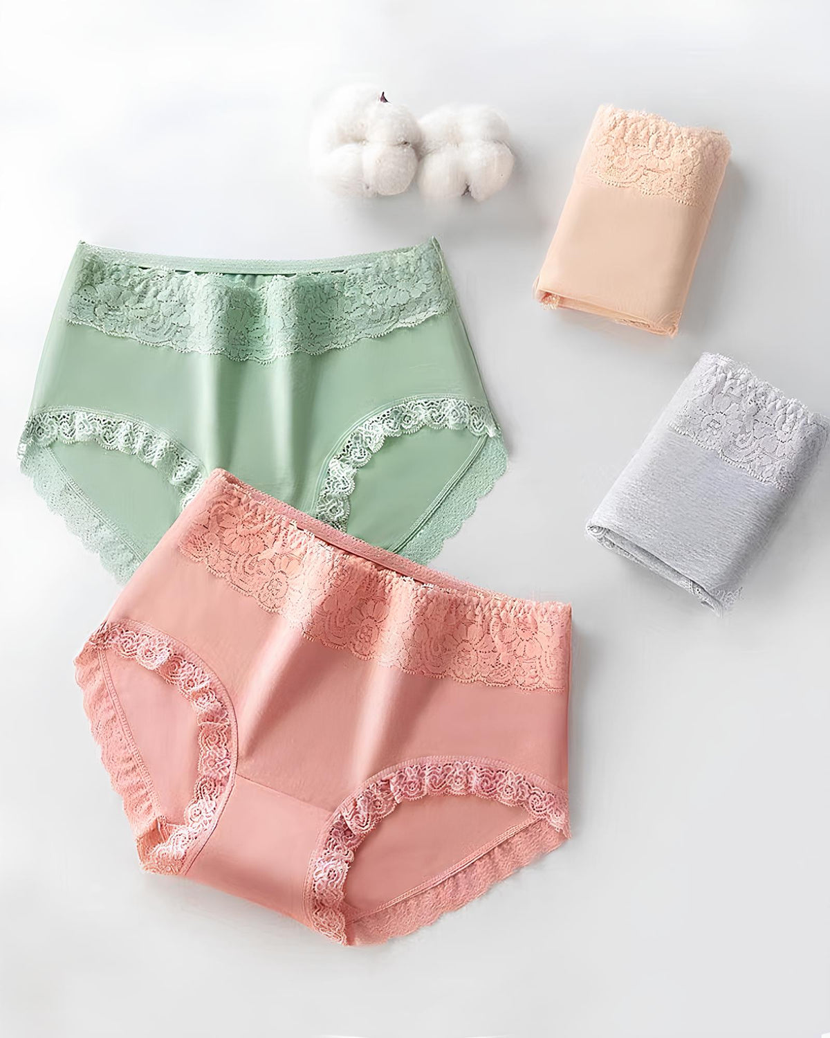 Women's Pure Cotton Breathable Skin-friendly Lace Trim Tummy Control Panties