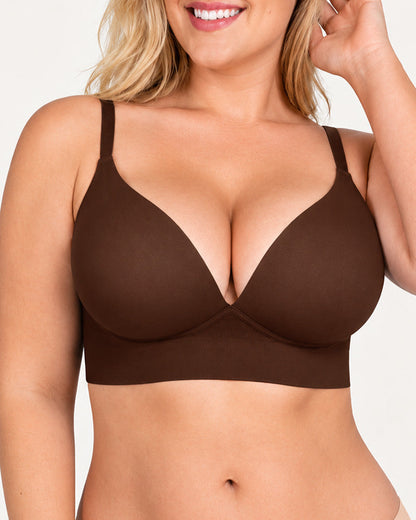 Deep V Seamless Elastic Ribbed Wire-Free Push-Up Bra