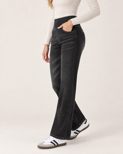Casual High Waist Washed Bootcut Jeans