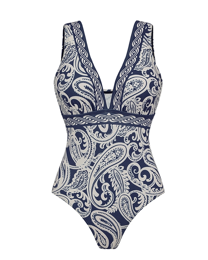 Sexy Blue Paisley Print Swimsuit Set