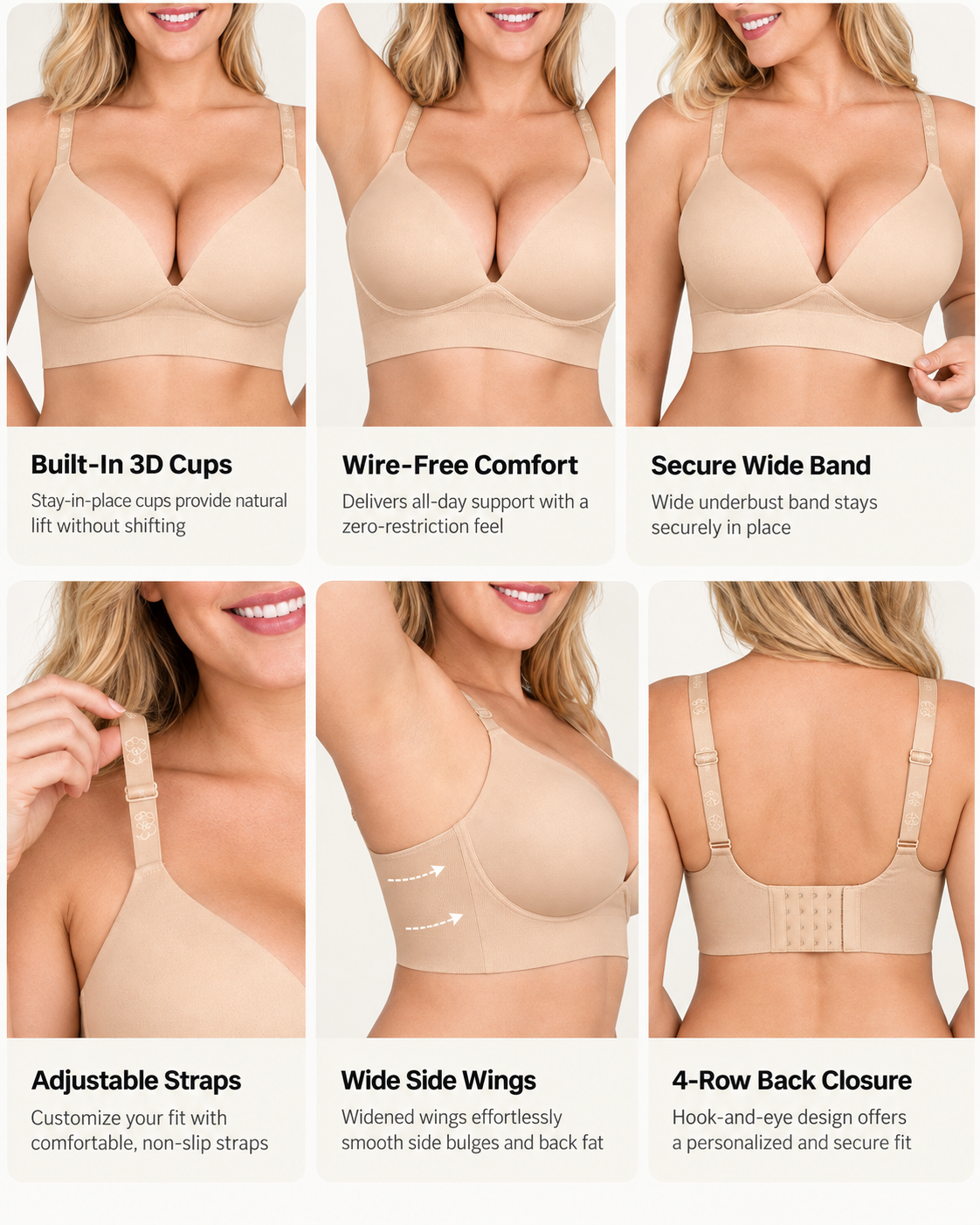 Deep V Seamless Elastic Ribbed Wire-Free Push-Up Bra