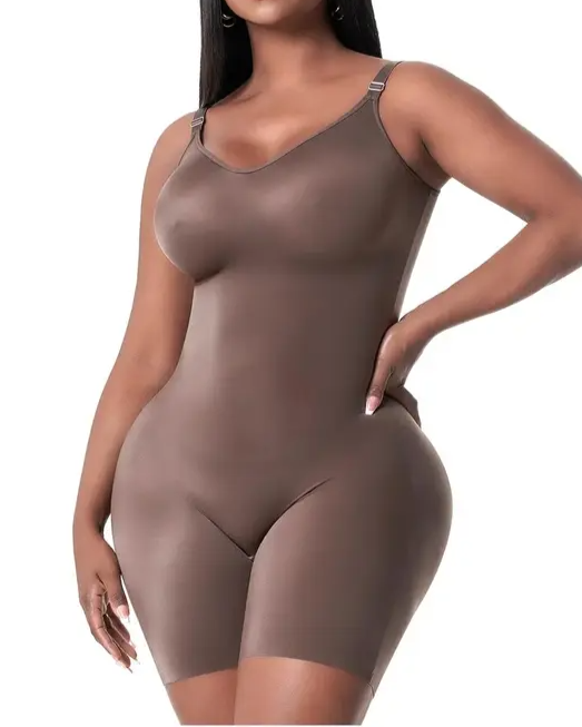 Comfy Tummy Control Shapewear Bodysuit Mid Thigh With Built-In Bra