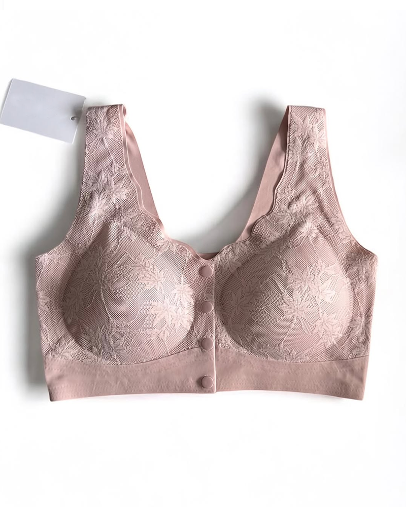 Women's Front Button Lace Seamless Push-Up Breathable Bra