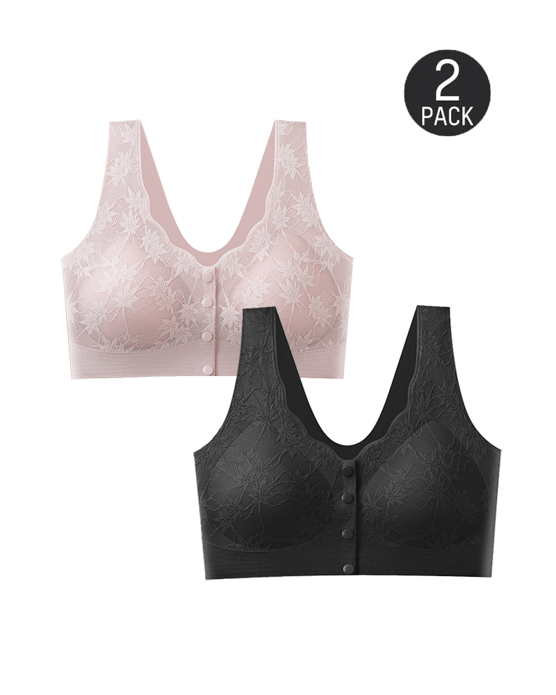 Women's Front Button Lace Seamless Push-Up Breathable Bra