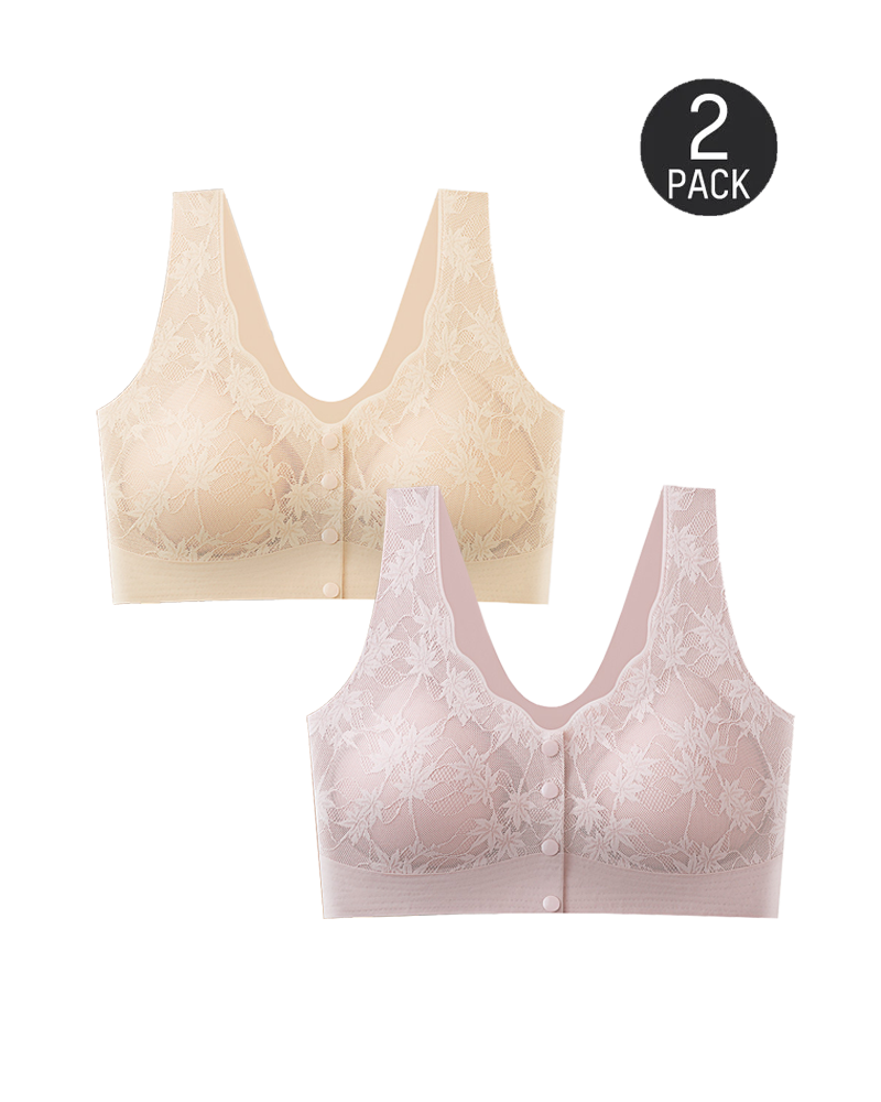 Women's Front Button Lace Seamless Push-Up Breathable Bra