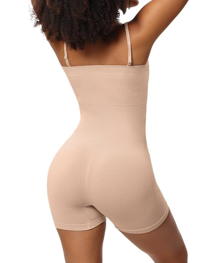 Women's Tummy Control Removable Spaghetti Straps Seamless Bandeau Bodycon Shorts Body Shaper