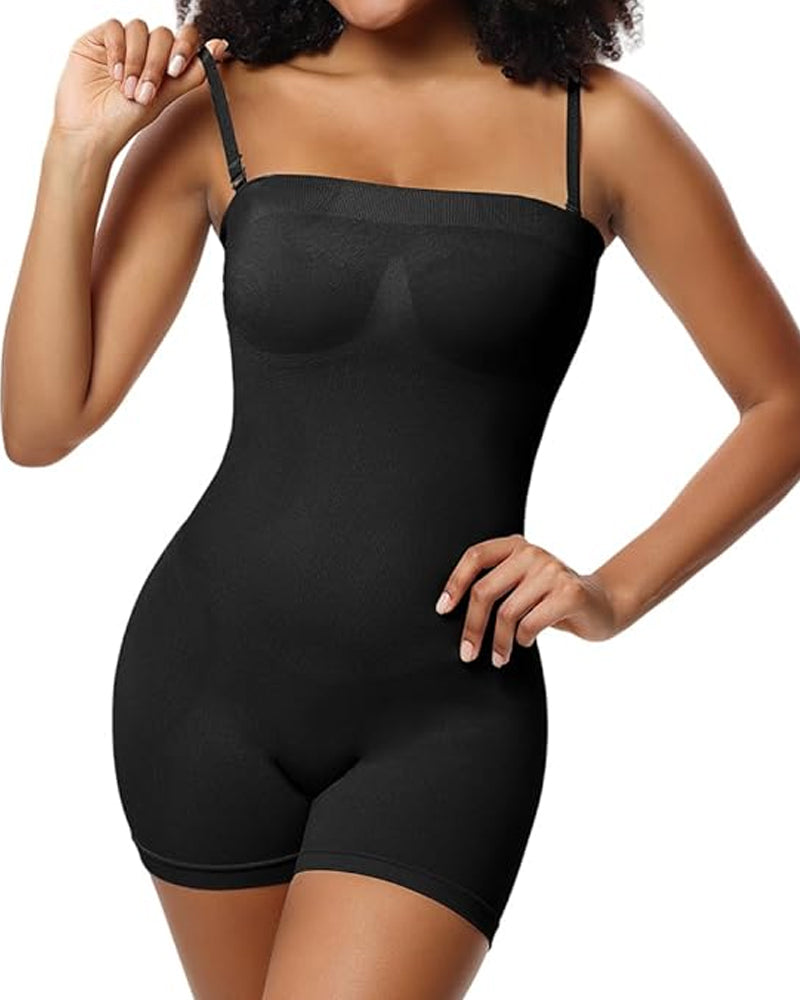 Women's Tummy Control Removable Spaghetti Straps Seamless Bandeau Bodycon Shorts Body Shaper