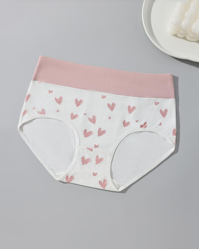Women's Breathable Soft Love Heart Cotton Printed Panties
