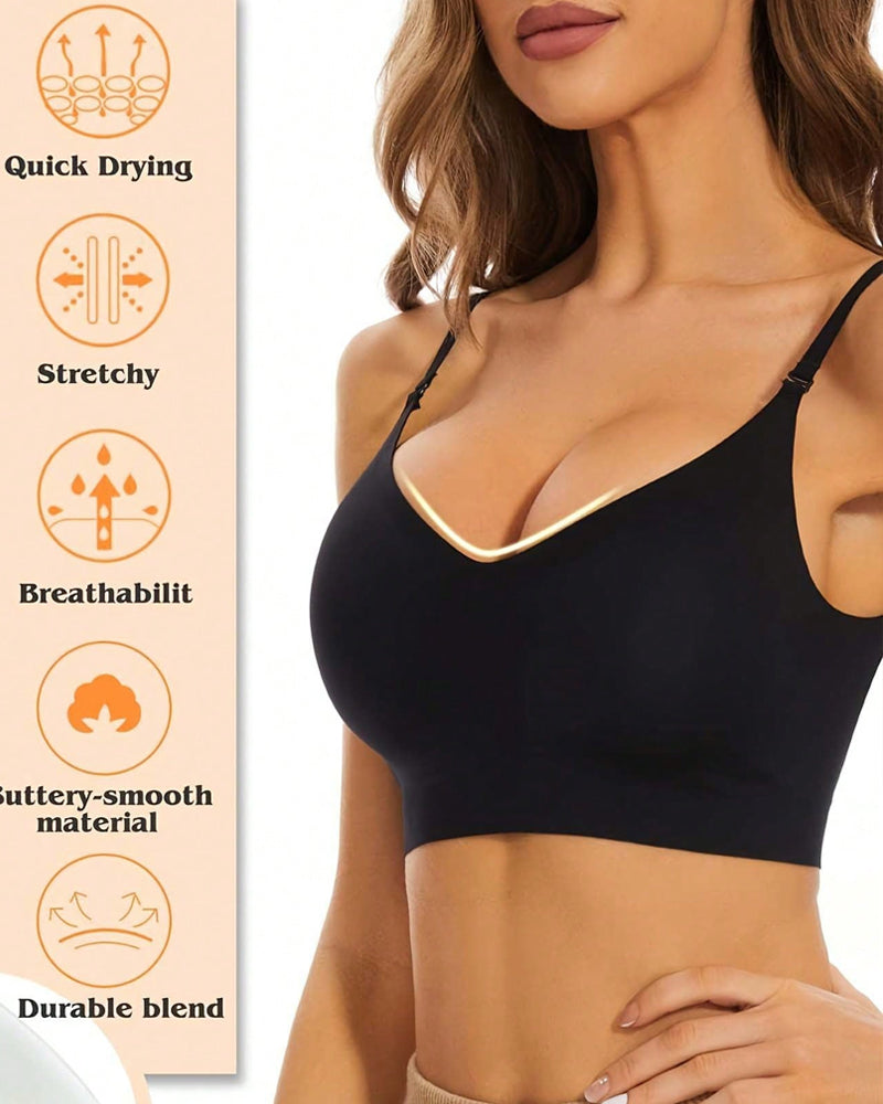 Women's Low Back Seamless Multi-Way Convertible Halter Spaghetti Strap Lifting Bra