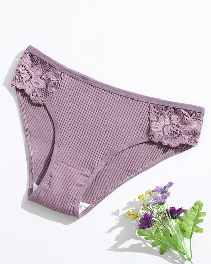 Women's Low Waist Lace Solid Color Breathable Briefs
