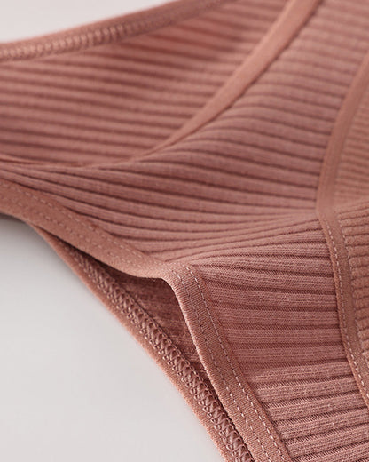 Solid Color Ribbed Knit Sexy Thong Briefs