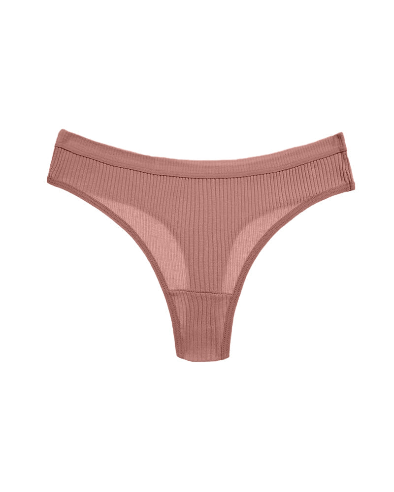 Solid Color Ribbed Knit Sexy Thong Briefs
