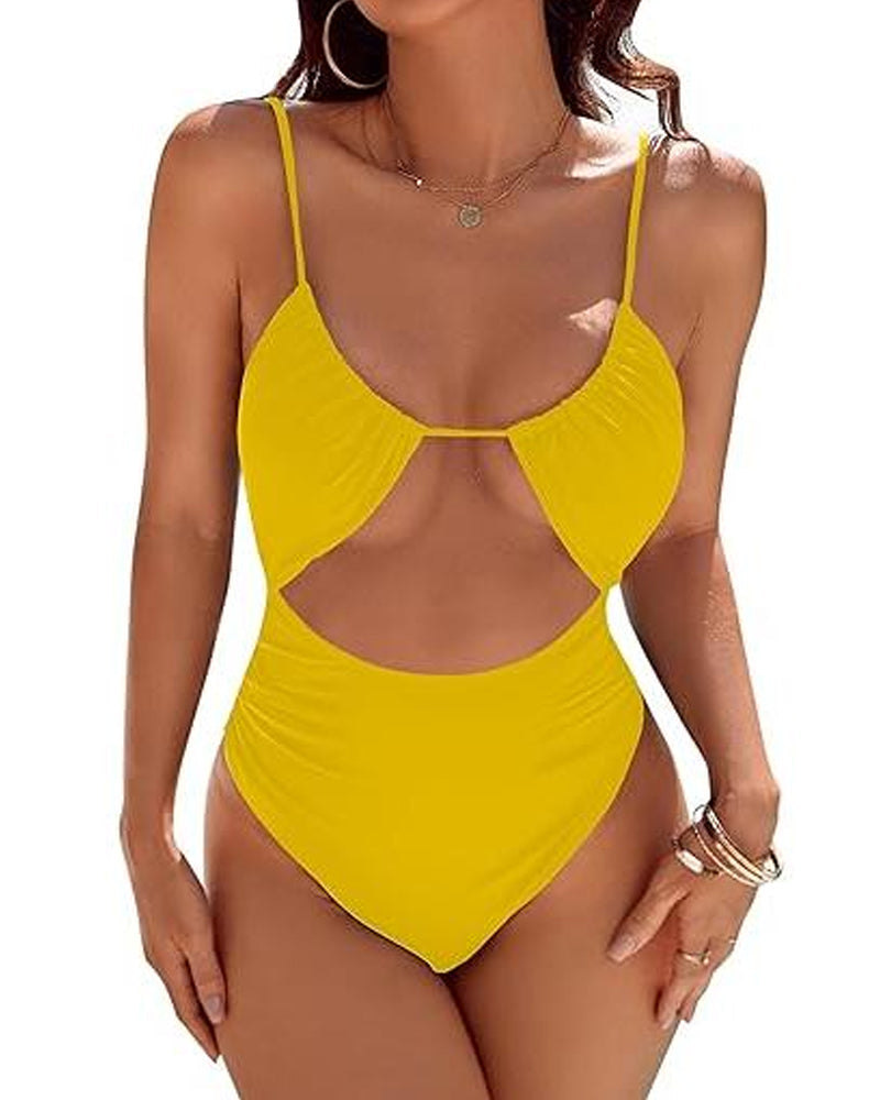 Women's Sexy Belly-Control Solid Color One-Piece Swimsuit