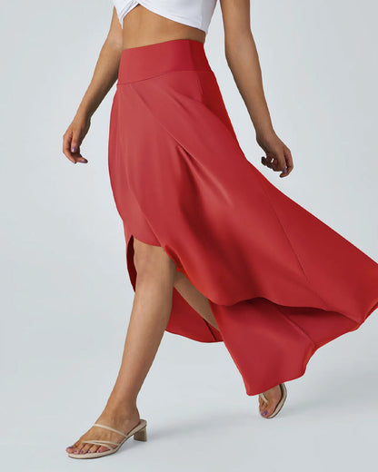 High Waist High and Low Ruffles Two-In-One Elegant Quick-Drying Casual Irregular Beach Holiday Long Skirt