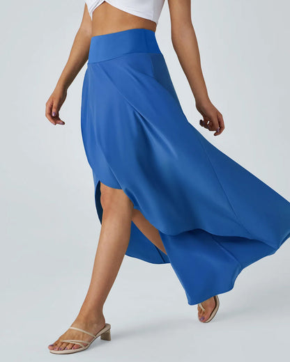 High Waist High and Low Ruffles Two-In-One Elegant Quick-Drying Casual Irregular Beach Holiday Long Skirt