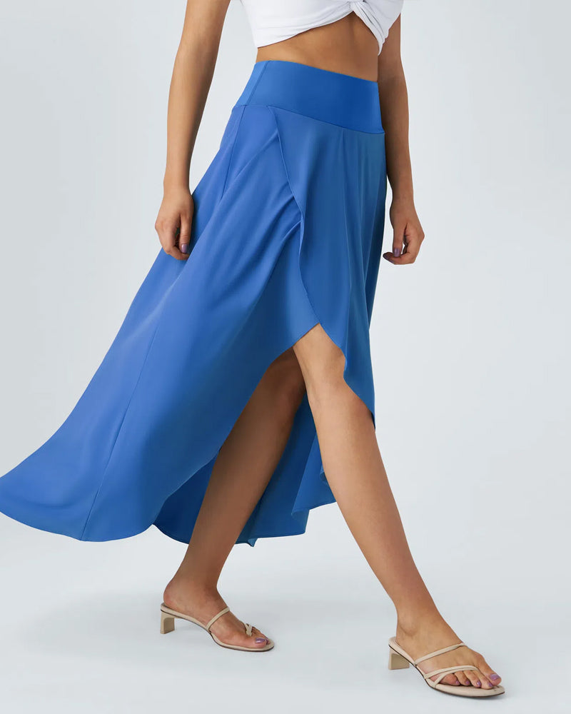 High Waist High and Low Ruffles Two-In-One Elegant Quick-Drying Casual Irregular Beach Holiday Long Skirt