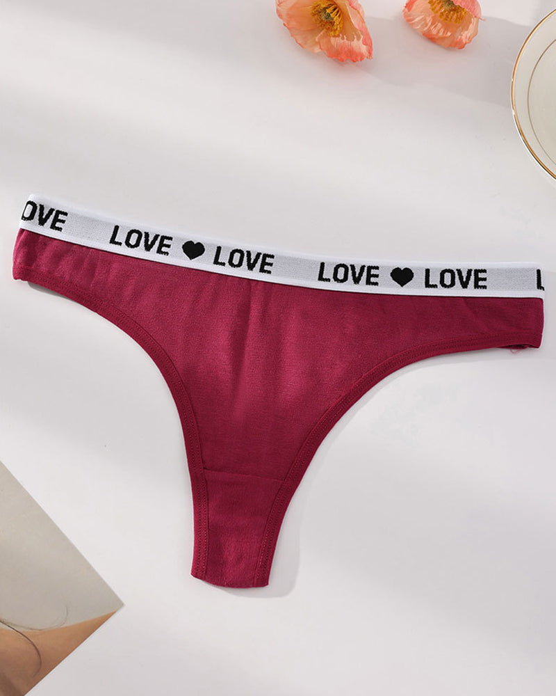 Women's Low-Rise Colorblock Heart-Shaped Lettering Cotton Thong Briefs