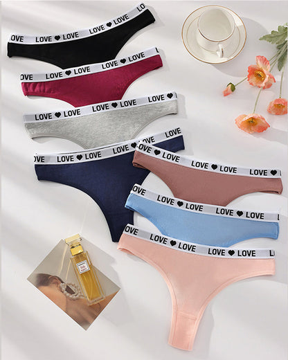 Women's Low-Rise Colorblock Heart-Shaped Lettering Cotton Thong Briefs