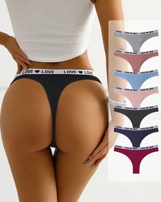 Women's Low-Rise Colorblock Heart-Shaped Lettering Cotton Thong Briefs