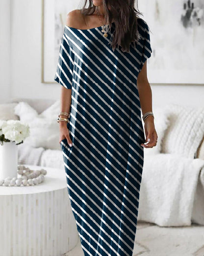 Women's Solid Color Bat Sleeve Casual Comfortable Short Sleeve Dress