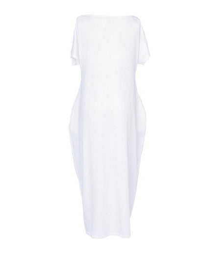 Women's Solid Color Bat Sleeve Casual Comfortable Short Sleeve Dress