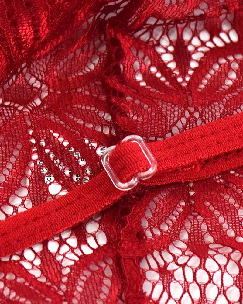 Women's Sexy Hollow Translucent Floral Lace Backless One-Piece Pajamas