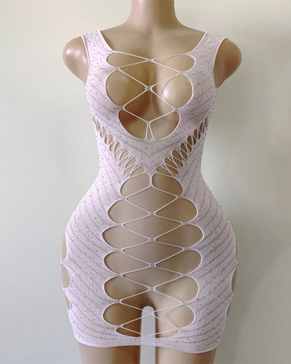 Sexy Hot Diamond See-Through Elastic Hollow Nightdress