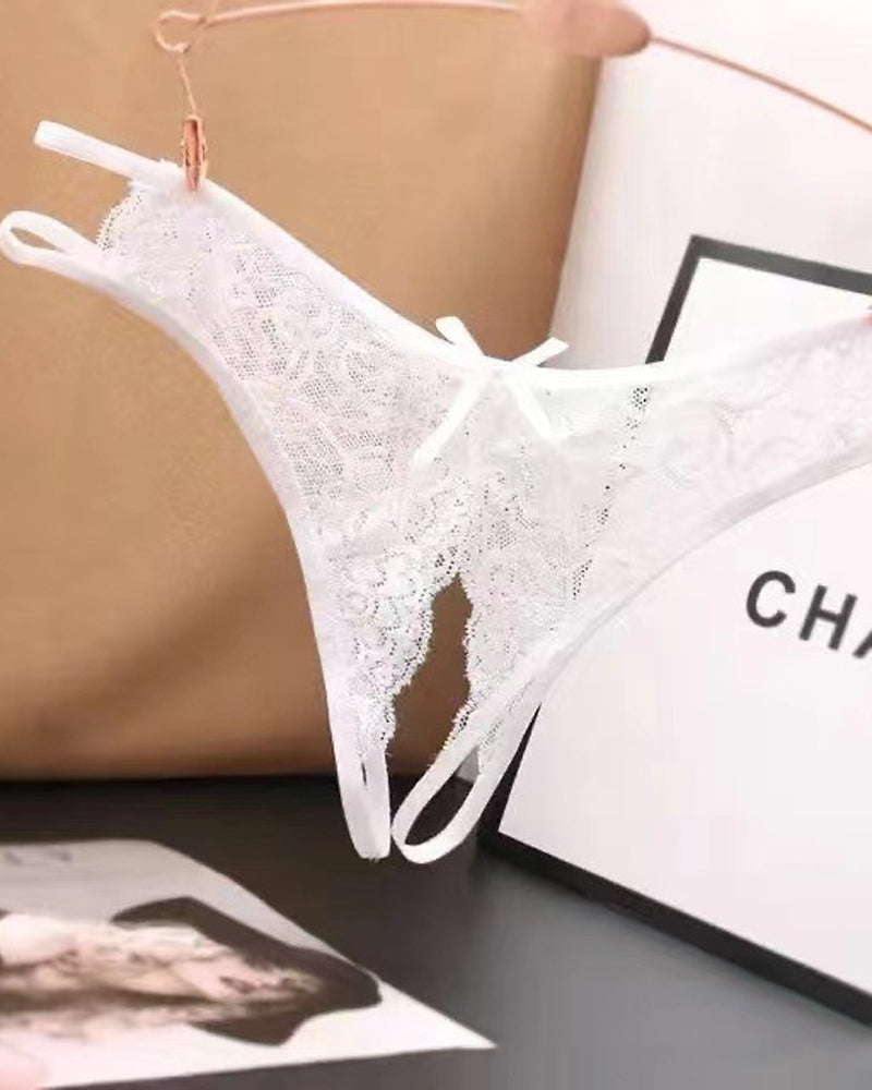Women's Sexy Lace Open Crotch Hollow Low Rise Thong