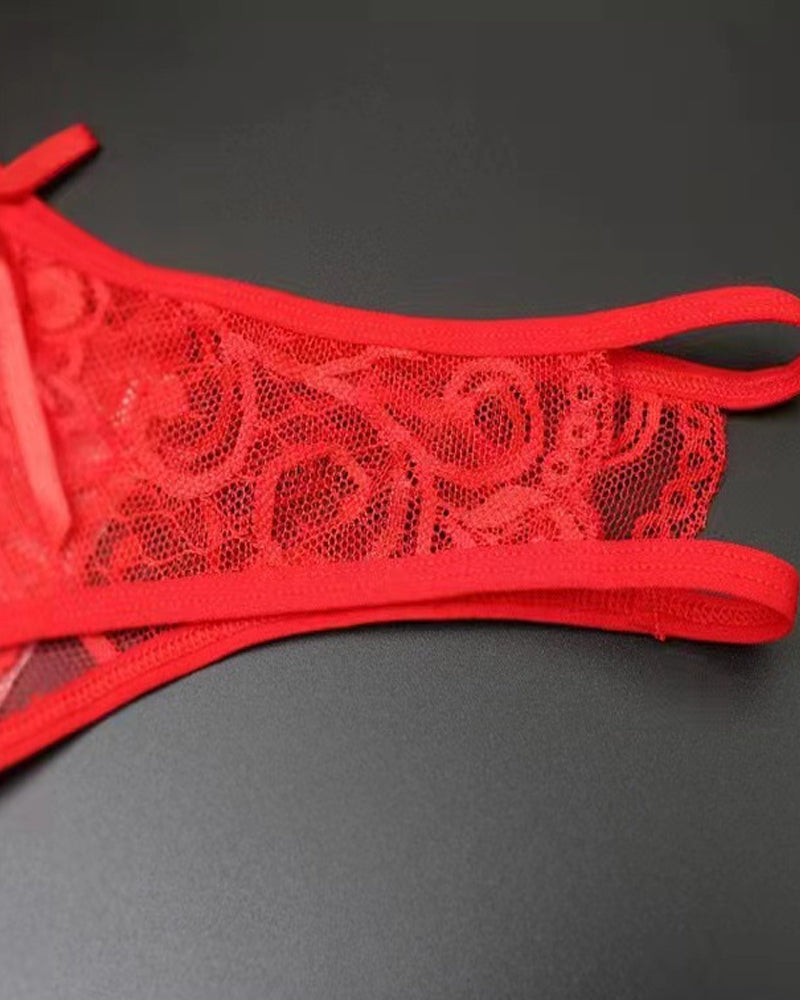 Women's Sexy Lace Open Crotch Hollow Low Rise Thong