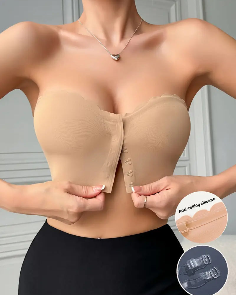 Women's Seamless Strapless Front Buckle Comfort Push Up Bra