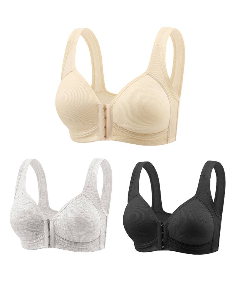 3-Pack Seamless Adjustable Front-Clasp Wireless Push-Up Bras
