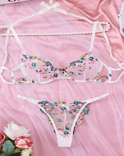 Lace Flower Embroidery Sexy Lingerie Set