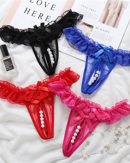 Lace Crotchless Massage Pearl Sexy Thong