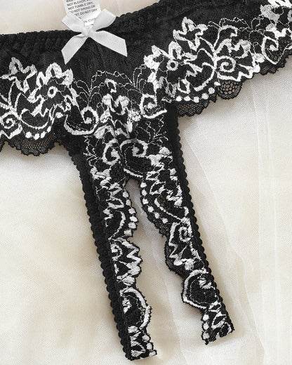 Sexy Lace Mesh Open Crotch Hollow Bra Underwear Set