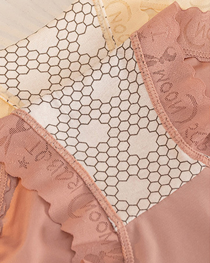 Mid-Rise Antibacterial Crotch Breathable Seamless Lace Satin Briefs