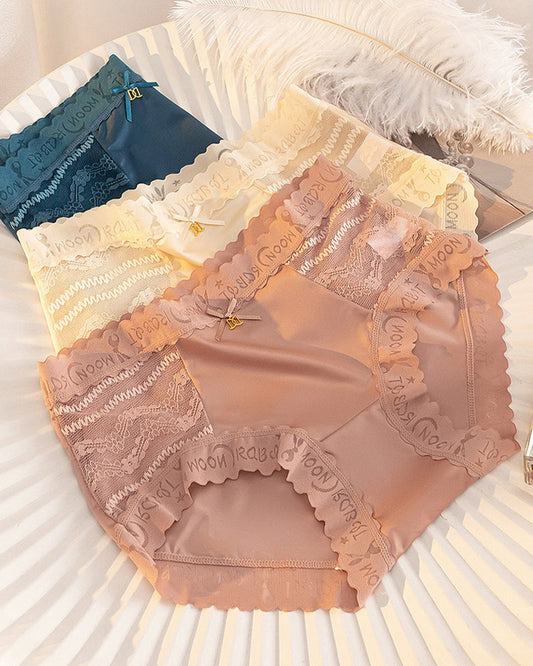 Mid-Rise Antibacterial Crotch Breathable Seamless Lace Satin Briefs