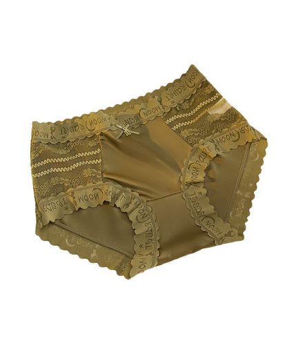 Mid-Rise Antibacterial Crotch Breathable Seamless Lace Satin Briefs
