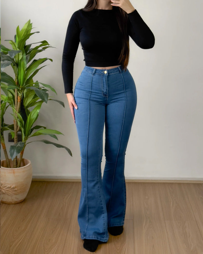 Fashion Solid Color Stretch Flared Jeans