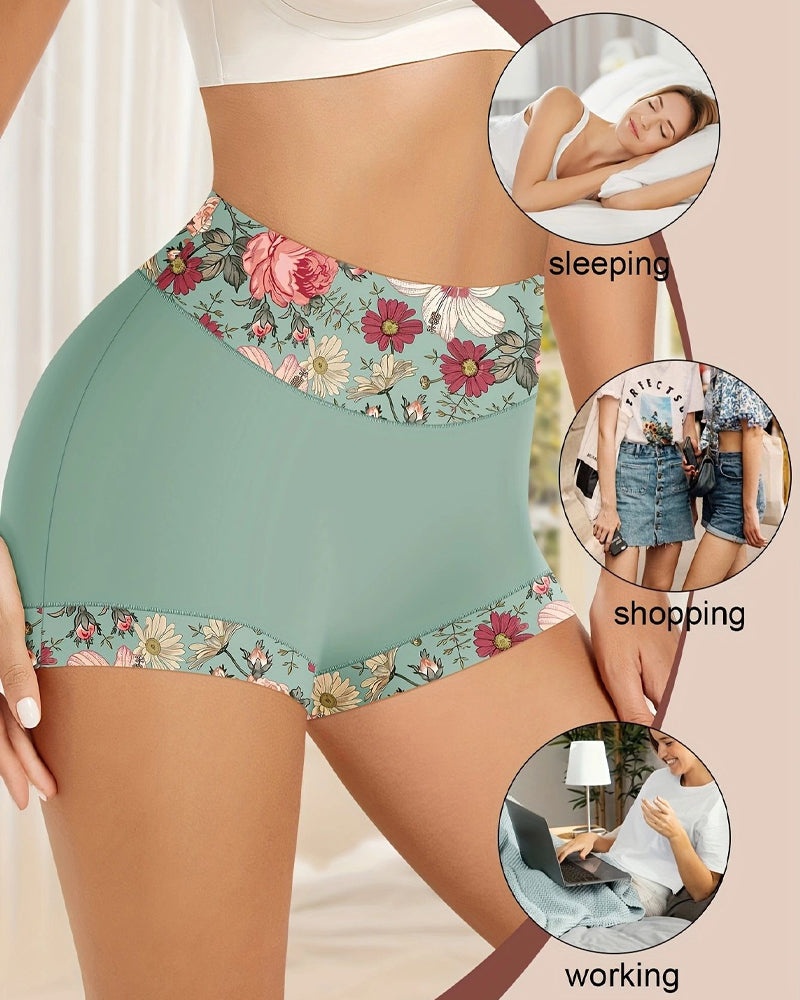Floral Print High-Waisted Women's Tummy-Control Briefs